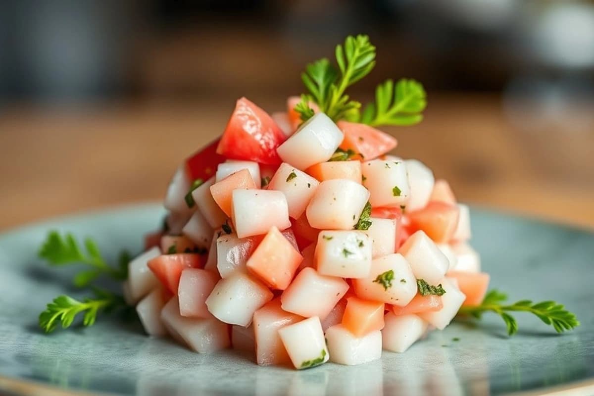 Ceviche de atún fresco con leche de tigre quebrada