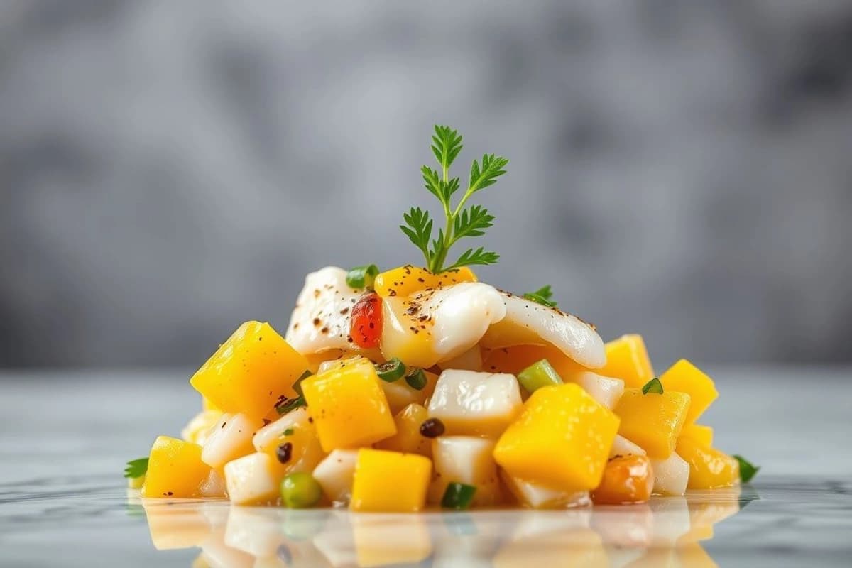 Ceviche de Pescado Blanco con Aji Amarillo y Mango