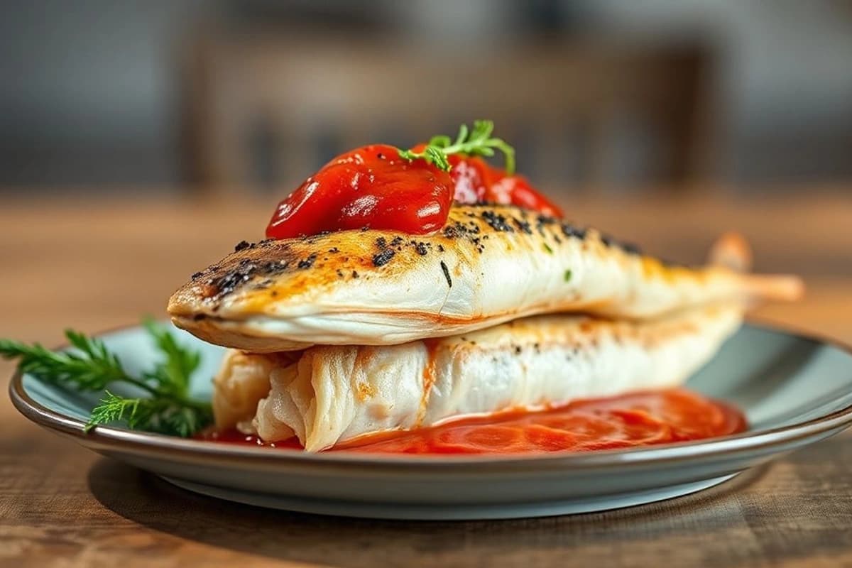 Merluza al Horno con Aroma de Tomillo y Salsa Romesco