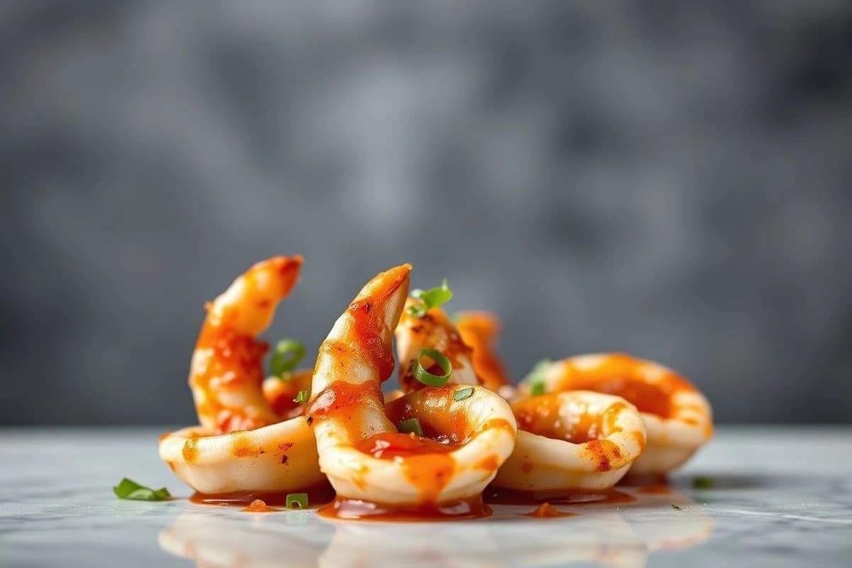 Pinchos de Calamares Coreanos con Salsa de Kimchi