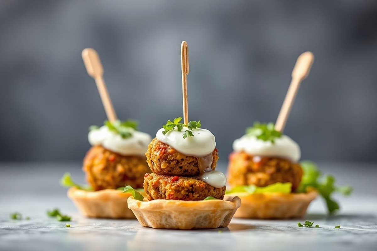 Pinchos de Falafel con Salsa de Yogur y Eneldo