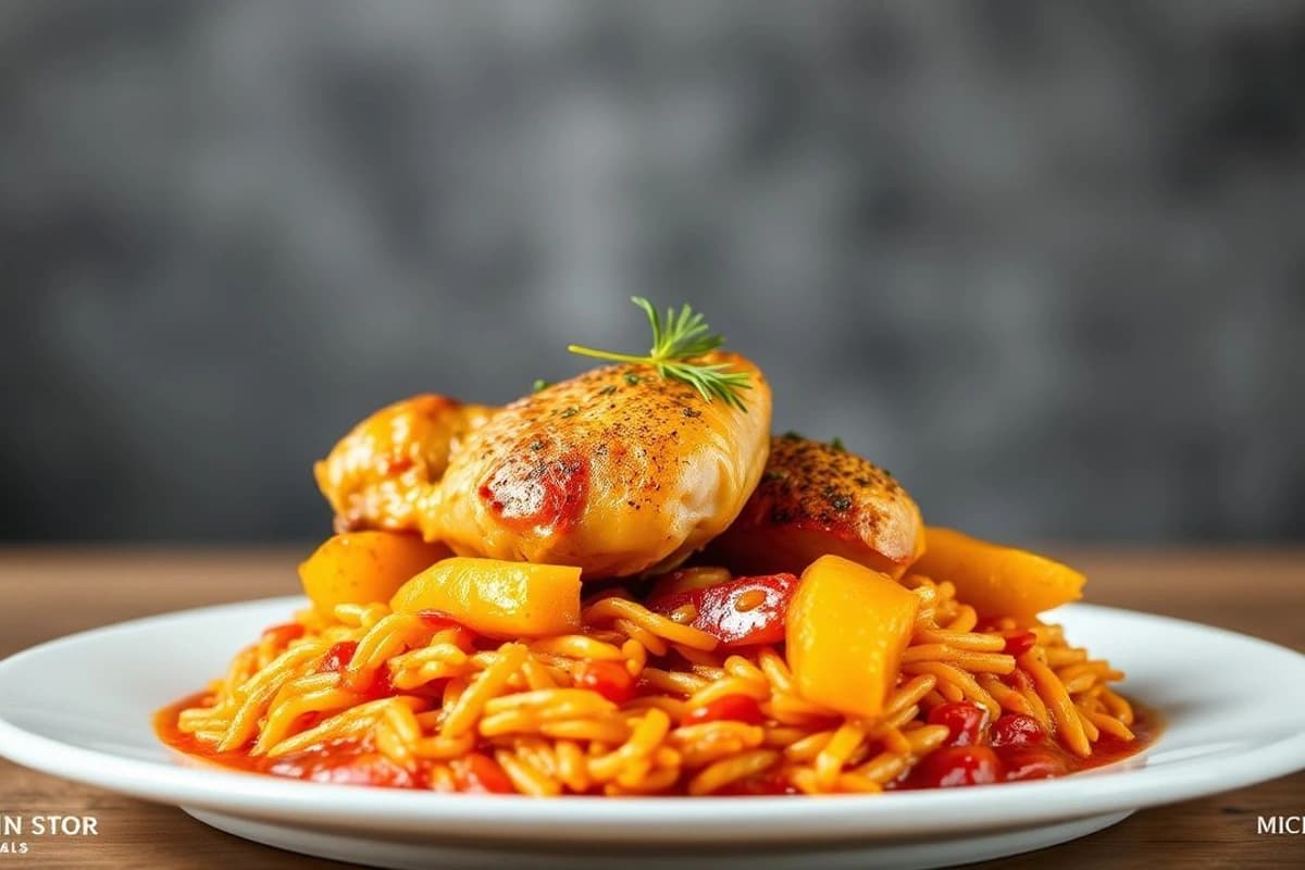 Pollito a la Brasa con Papas Aji Amarillo y Arroz Rojo