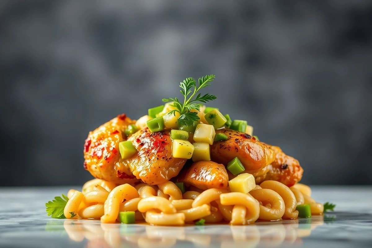 Pollo al vapor con salsa de aguacate fresco y piña