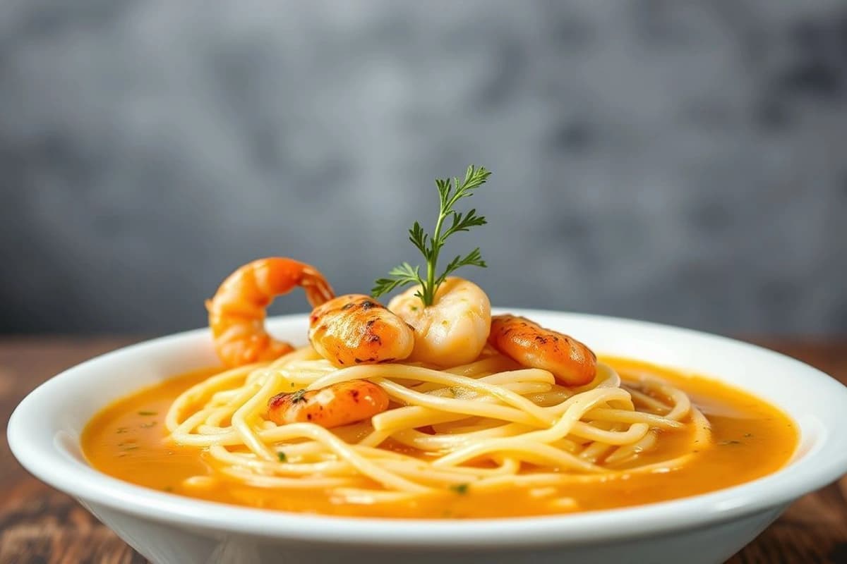 Sopa de Fideos de Arroz con Caldo de Pescado y Gambas