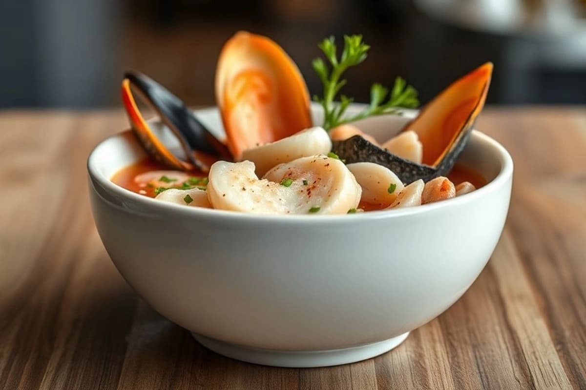 Sopa de Mariscos con Caldo de Pescado y Jengibre