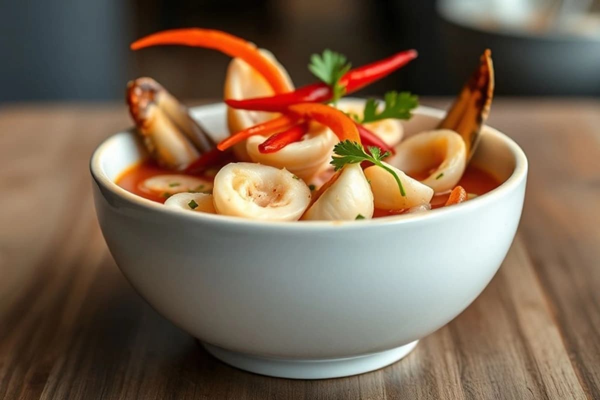 Sopa de Mariscos con un Toque de Chile Szechuan