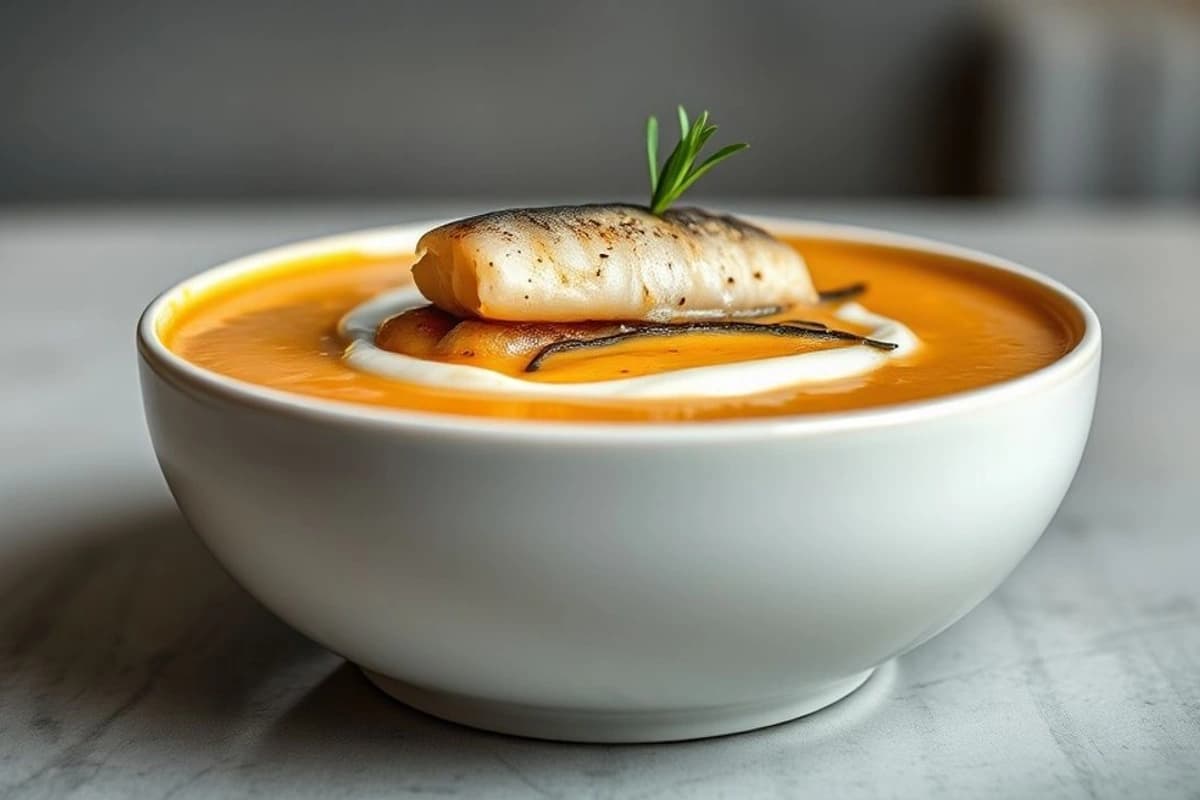 Sopa de Tomate y Coco Cremosa con Pescado Azul Fresco