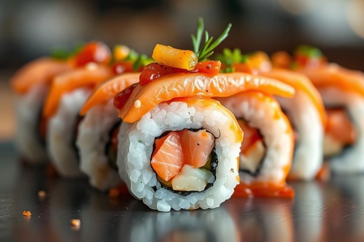 Sushi de Salmón Coreano con Salsa de Chipotle