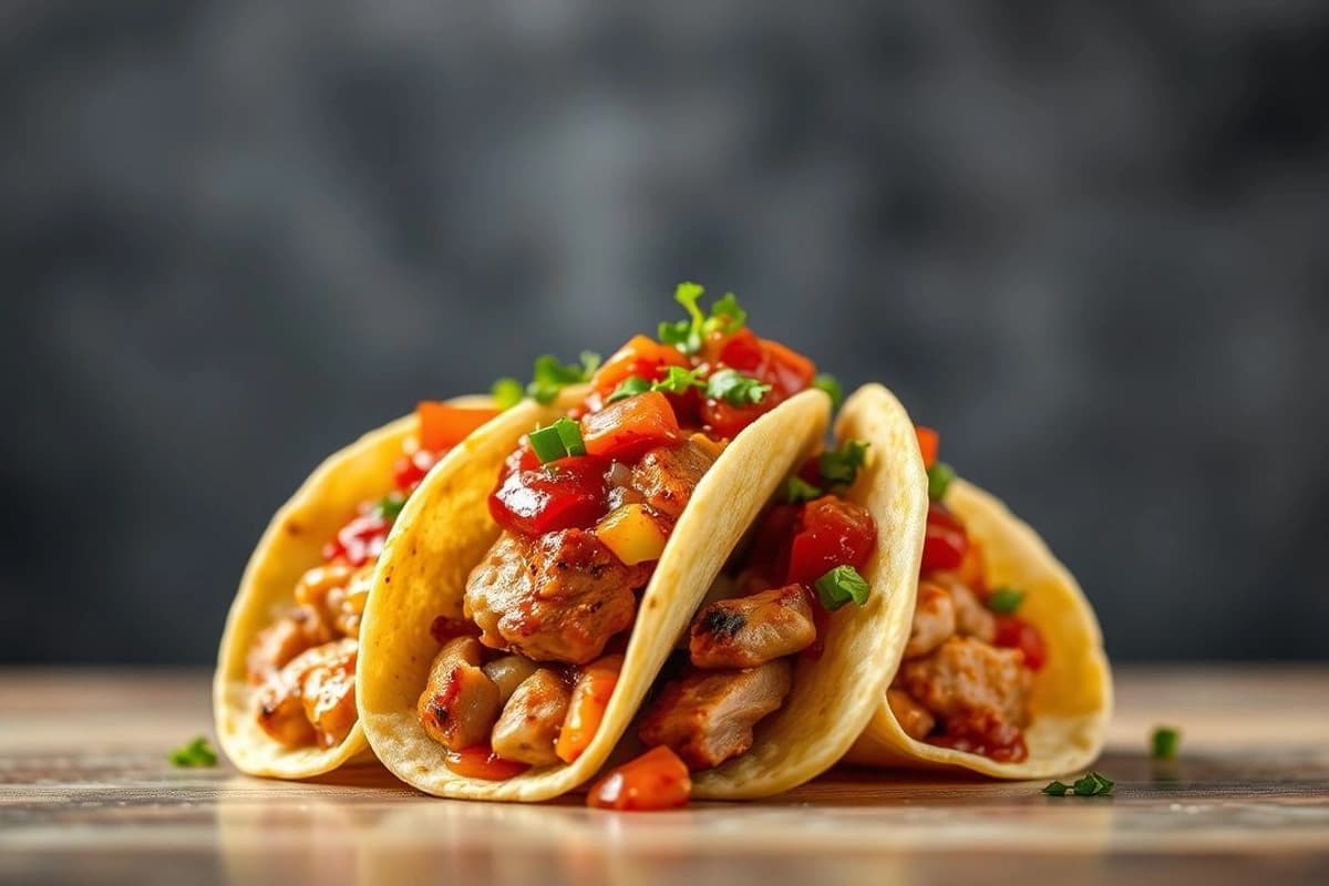 Tacos de cerdo coreanos con kimchi y salsa BBQ
