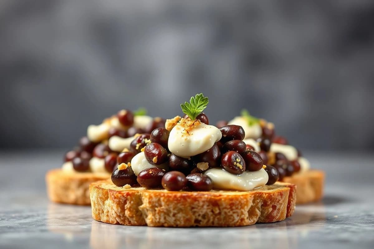 Tostadas de Frijoles Negros con Queso Crema y Canela