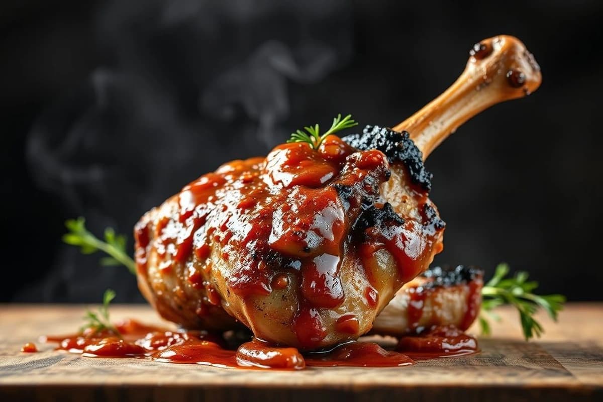 Asado de cerdo al carbón con cebolla caramelizada y salsa BBQ casera