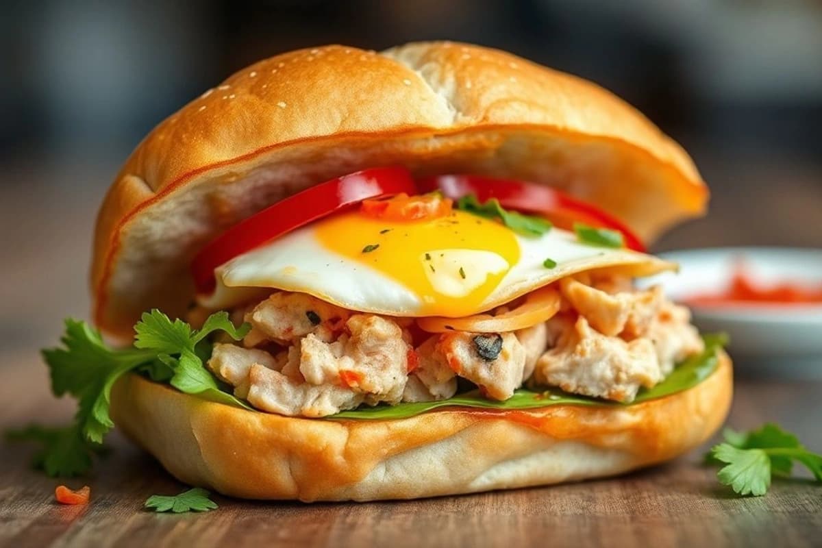 Bánh mì de pollo con huevo poché y salsa sambal: un delicioso sandwich vietnamita para Nochevieja