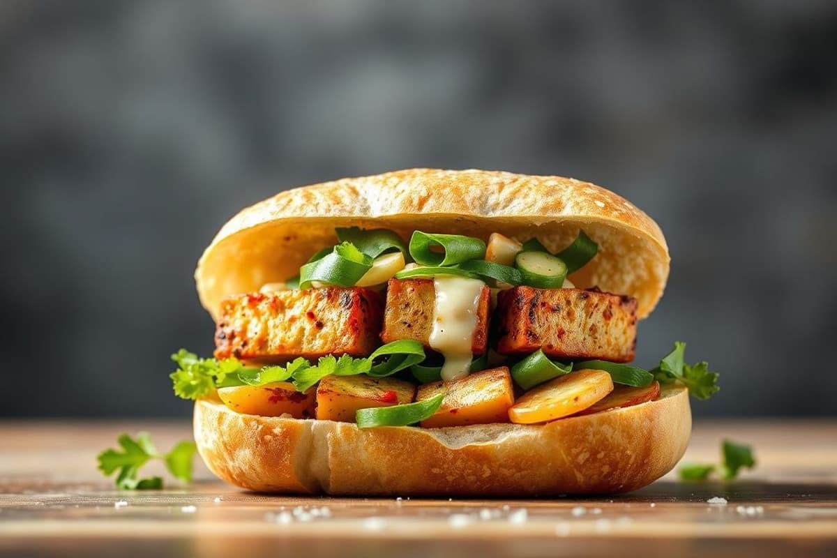 Bánh Mì de Tofu Asado con Salsa de Soja y Pepino Fresco