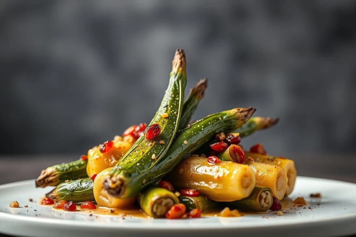 Berenjenas estofadas con setas y hongos, cordero y especias marroquíes