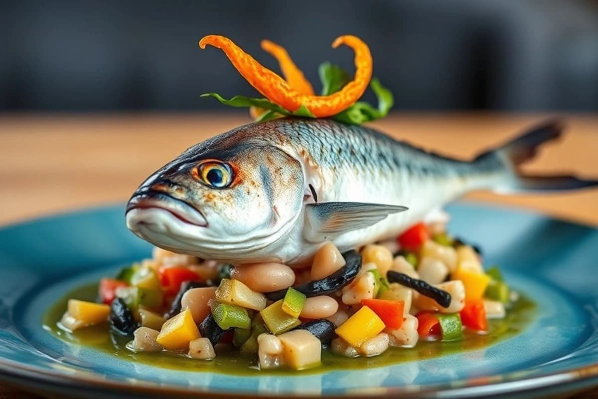 Búntut de Pescado Azul con Verduras al Vapor y Especias Marroquíes