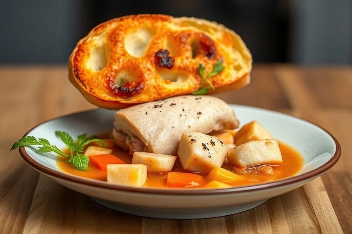 Caldo de Cerdo Portugués con Pan Integral y Linguiça Picante