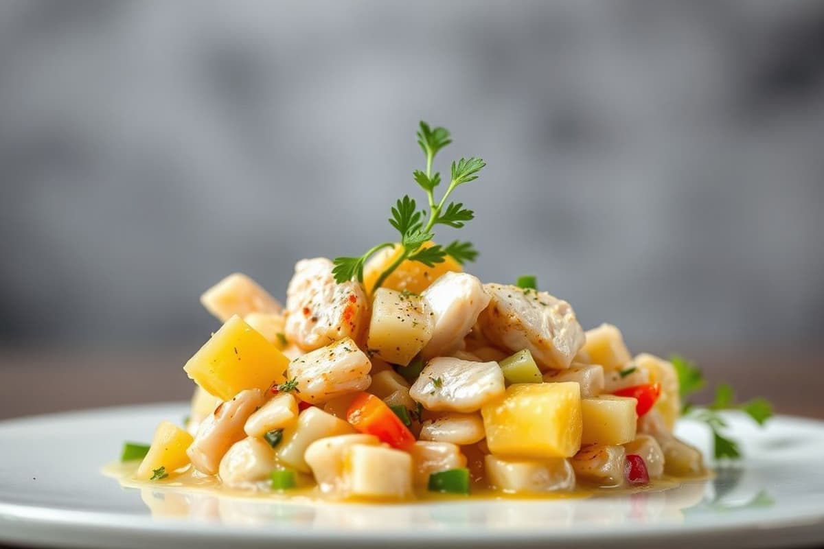 Ceviche de Pollo al Sous Vide con Leche de Tigre Espumosa