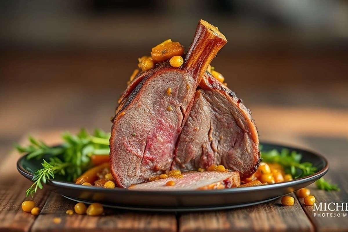 Cordero Asado al Horno con Salsa de Tamarindo y Pistachos