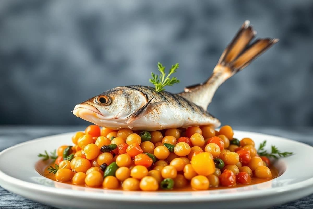 Cremosa del Mar: Pescado Azul con Garbanzos y Zanahorias