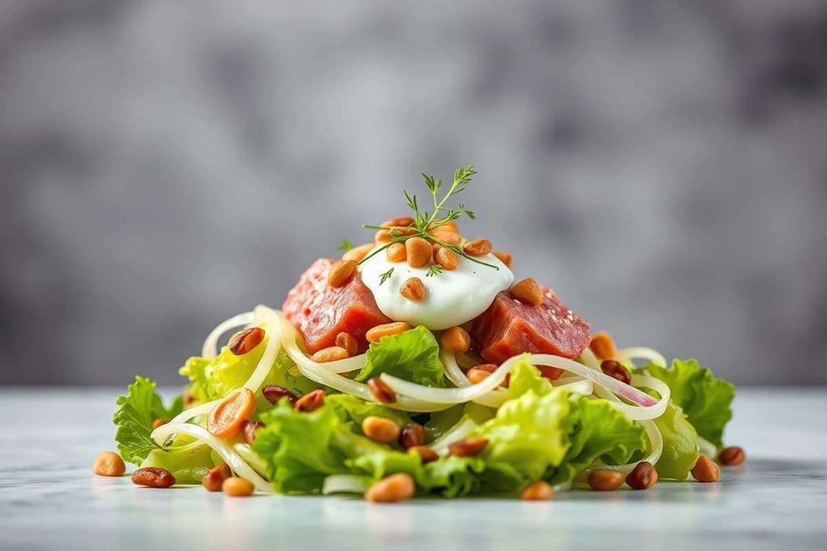 Ensalada de Cordero Cebolla con Yogur Griego y Nueces Picadas