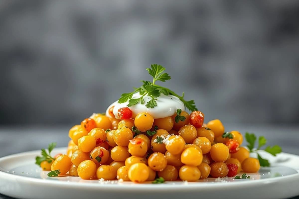 Frituras de garbanzos de Delhi con especias de molido, cilantro fresco y leche de coco