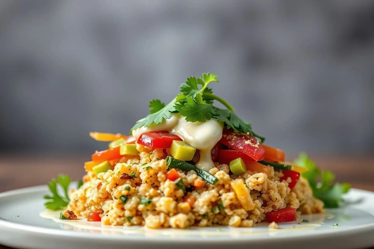 Gỏi Cuốn de verduras frescas con bulgur tostado, cilantro picado y síri de ajo