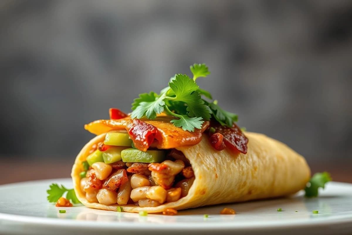 Gỏi Cuốn Típico con cerdo caramelizado, aguacate fresco y cilantro picado