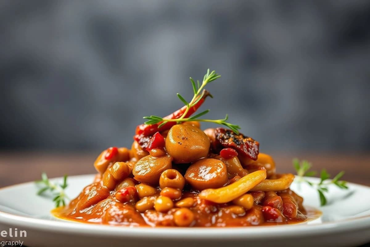 Köfte de lentejas con cebolla caramelizada y pimiento rojo asado