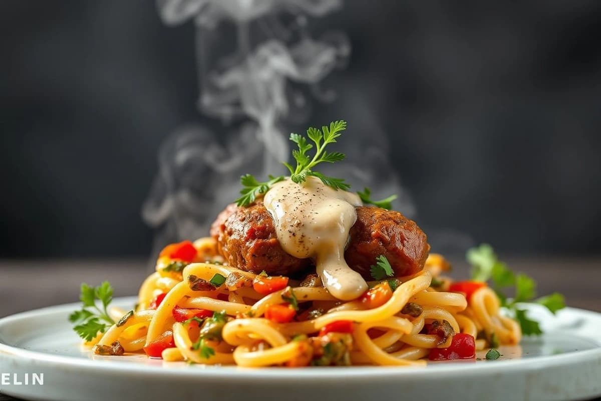 Köfte de pollo al vapor con verduras frescas y salsa de tahini