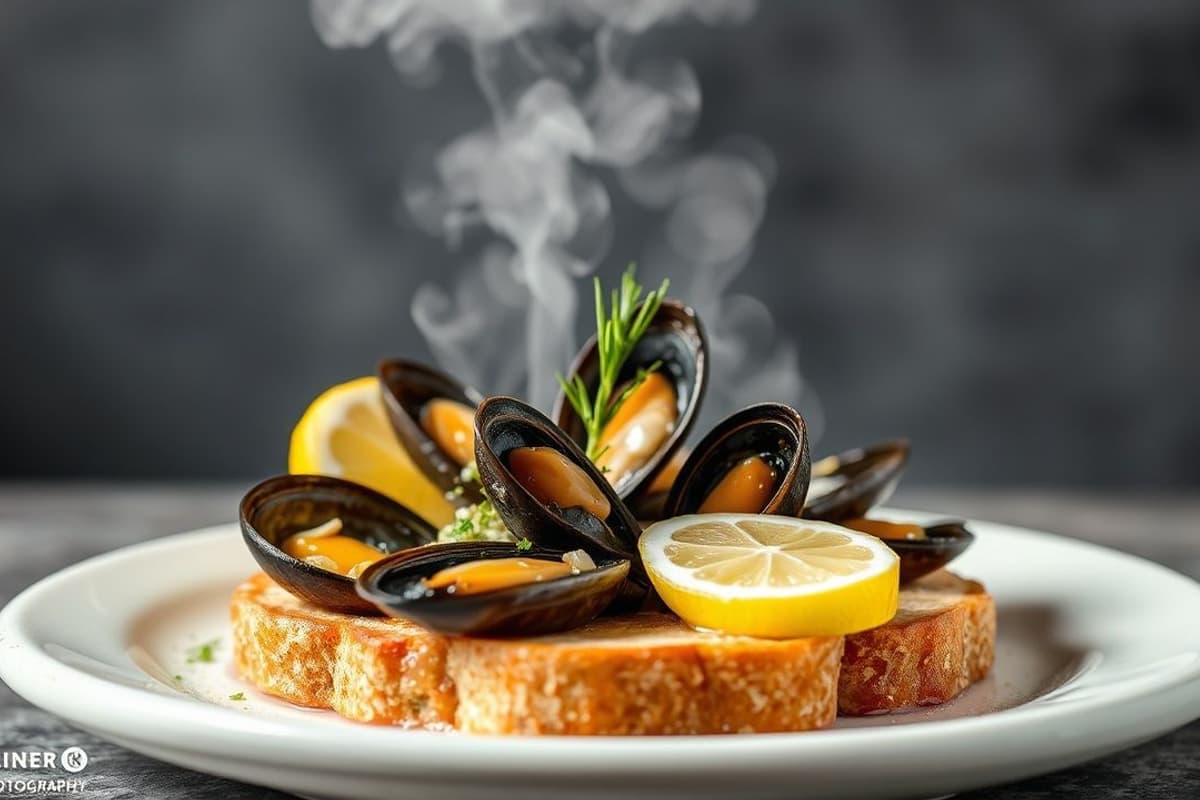 Mejillones al vapor con coco tailandés y mantequilla francesa