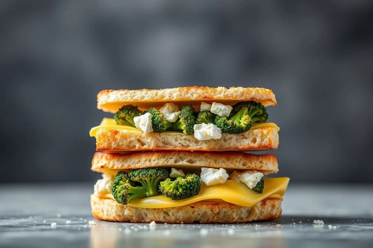 Mini paninis de cordero con queso feta y brócoli al horno