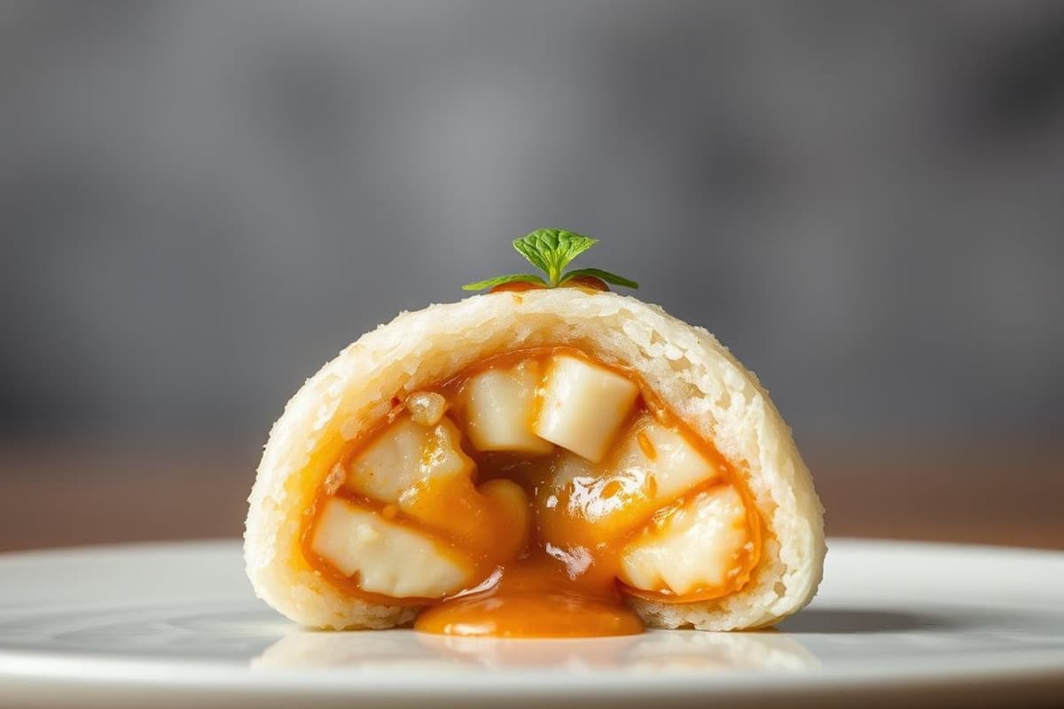 Mochi de Tofu con Relleno de Dulce de Leche y Salsa de Soja Caramelizada
