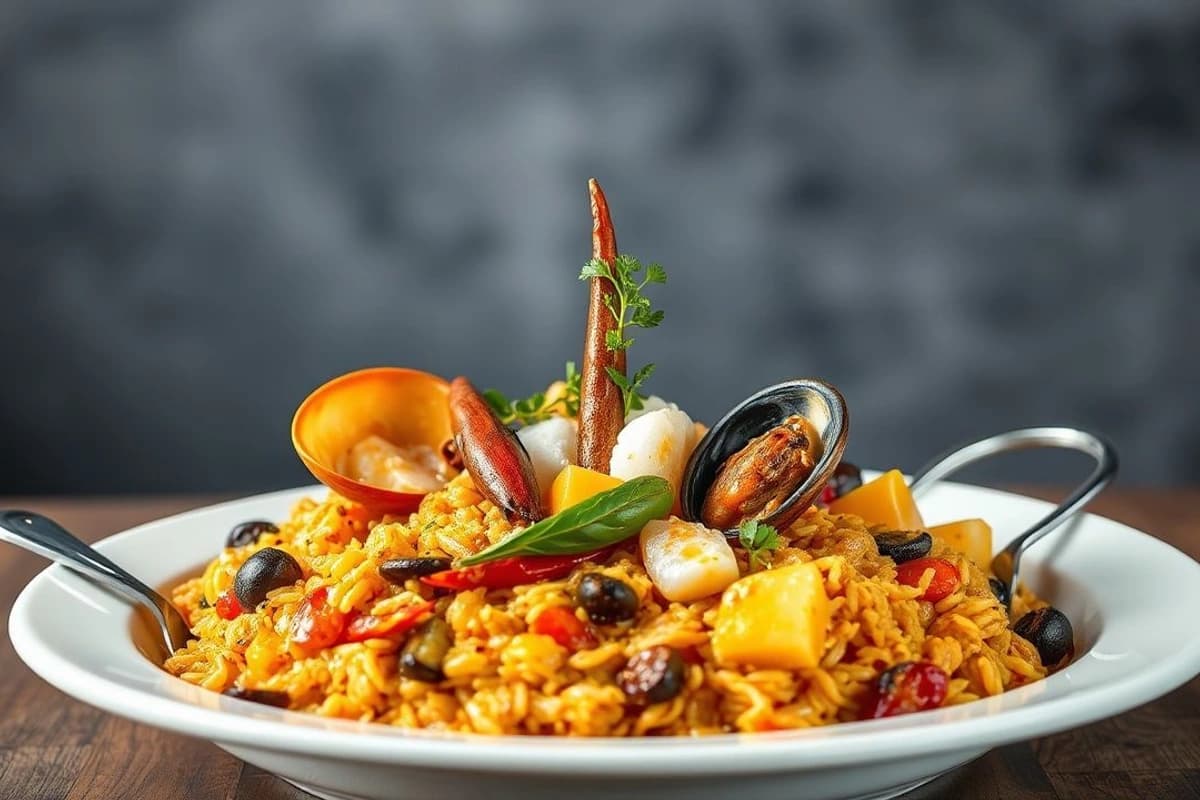 Paella de Mariscos Tailandesa con Arroz de Coco y Chipotle