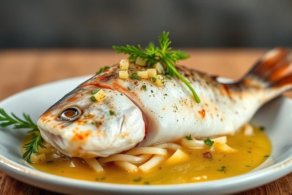 Pescado al Horno con Salsa de Limón y Hierbas Frescas Vietnamitas