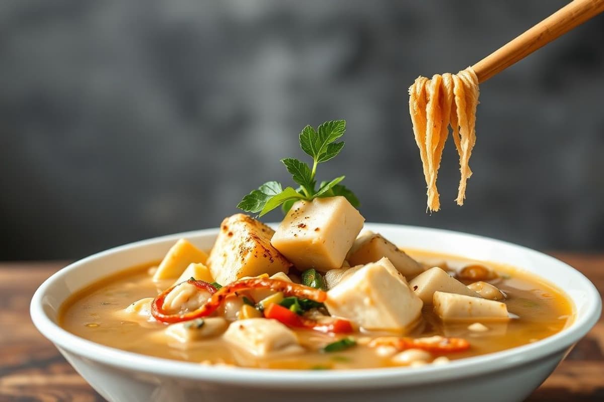 Pho Silvestre con Tofu Marinado en Leche de Coco y Raíces de Jengibre