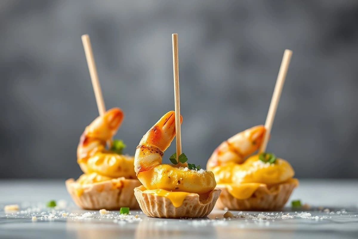 Pinchos de Camarones Tailandeses con Salsa de Coco y Curry de Leche de Coco