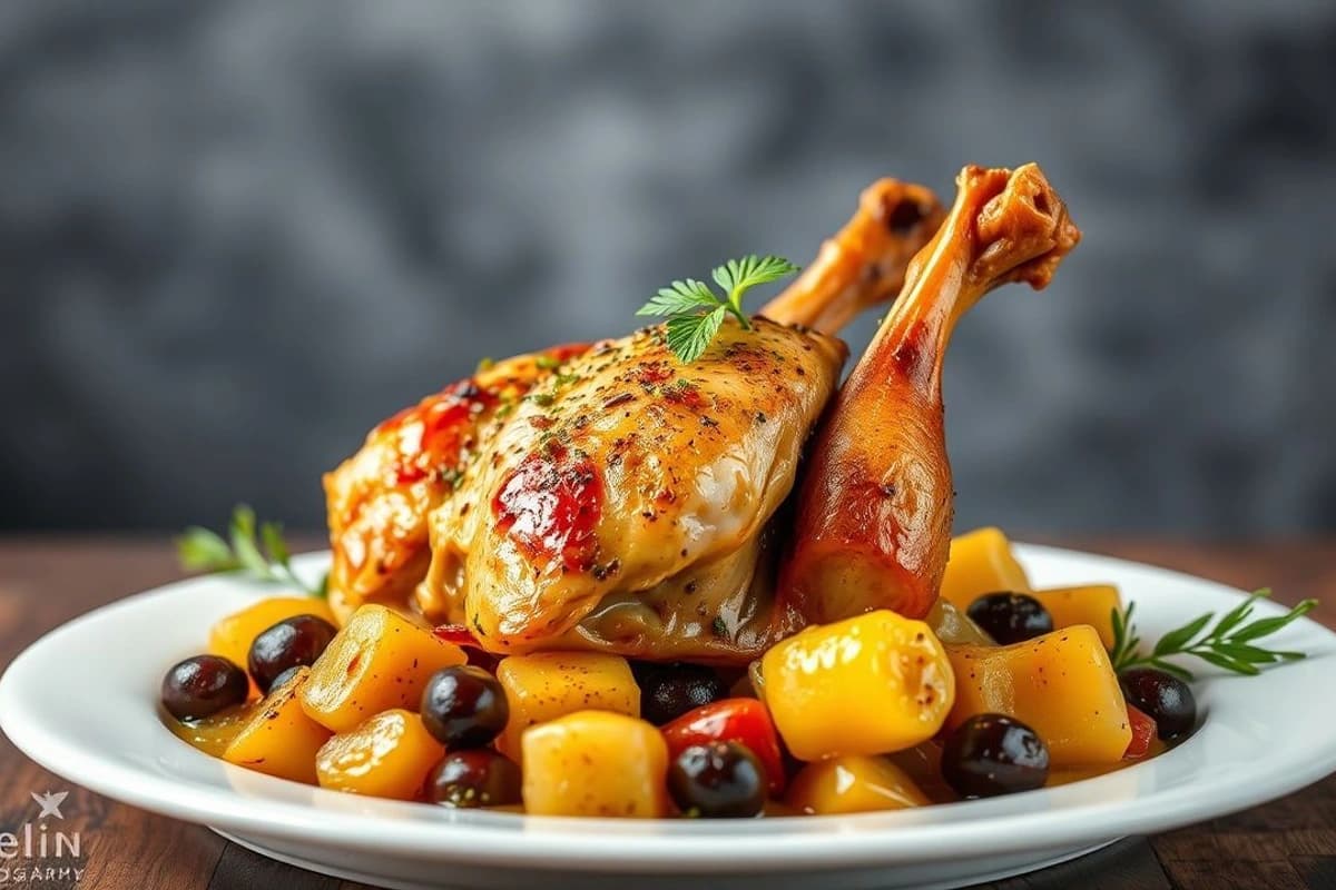 Pollo al Ajillo con Aceitunas Negras y Piñones Tostados: Un Plato de Fiesta