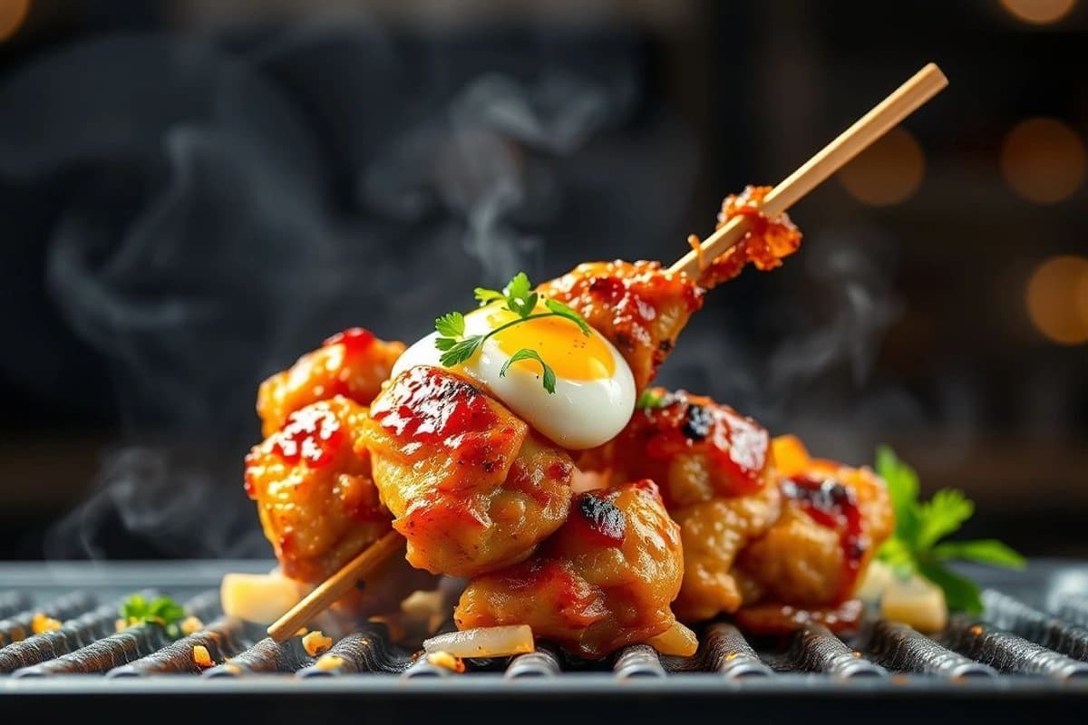 Pollo Yakitori con Huevo y Cebolla a la Parrilla: Sabor Intenso y Textura Crujiente