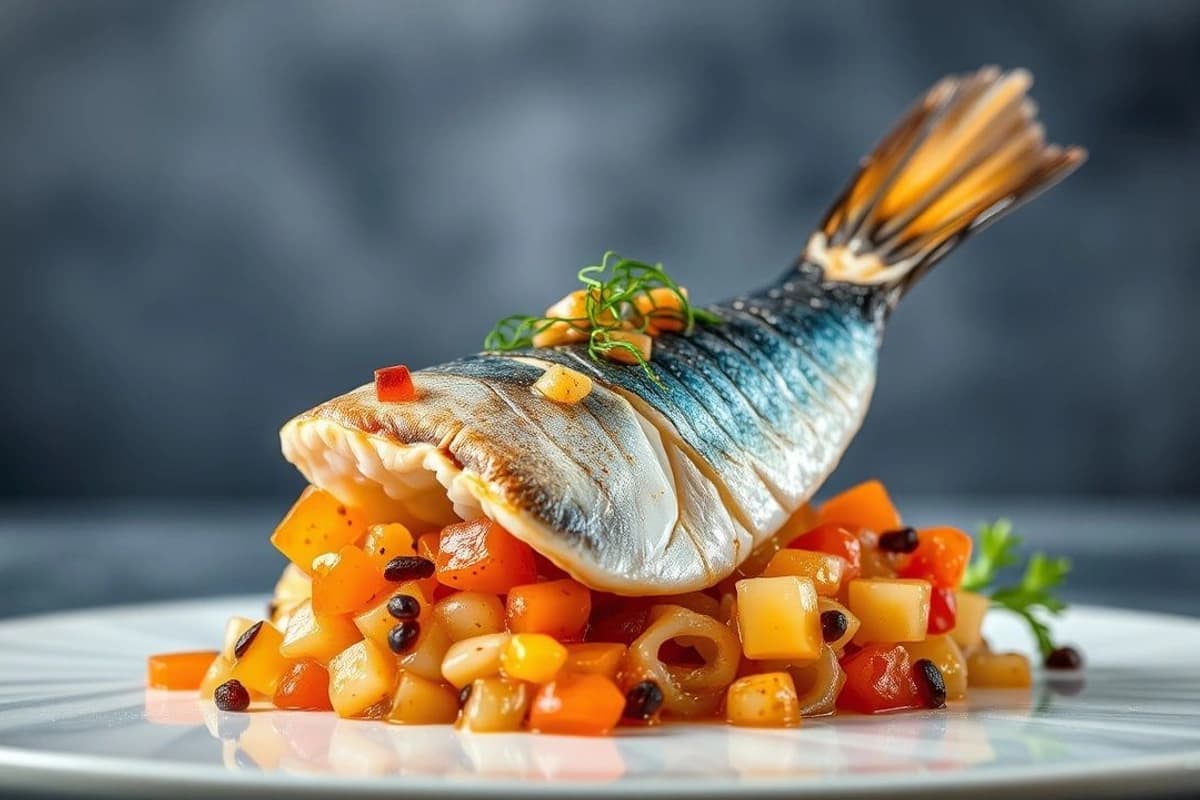 Sabor del Mar: Pescado Azul con Salsa de Tamarindo y Tobiko