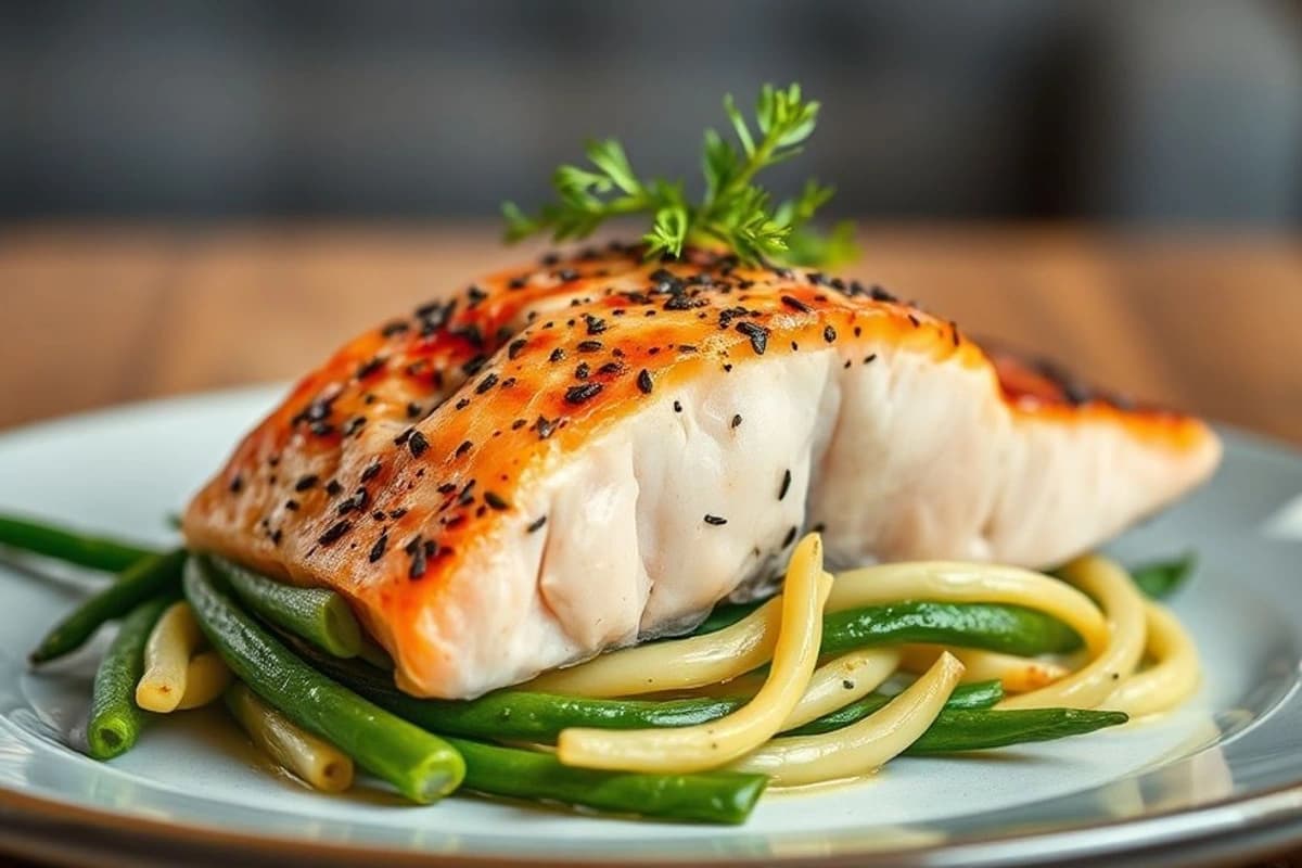 Salmón al carbón con ensalada de lentejas y pepino fresco