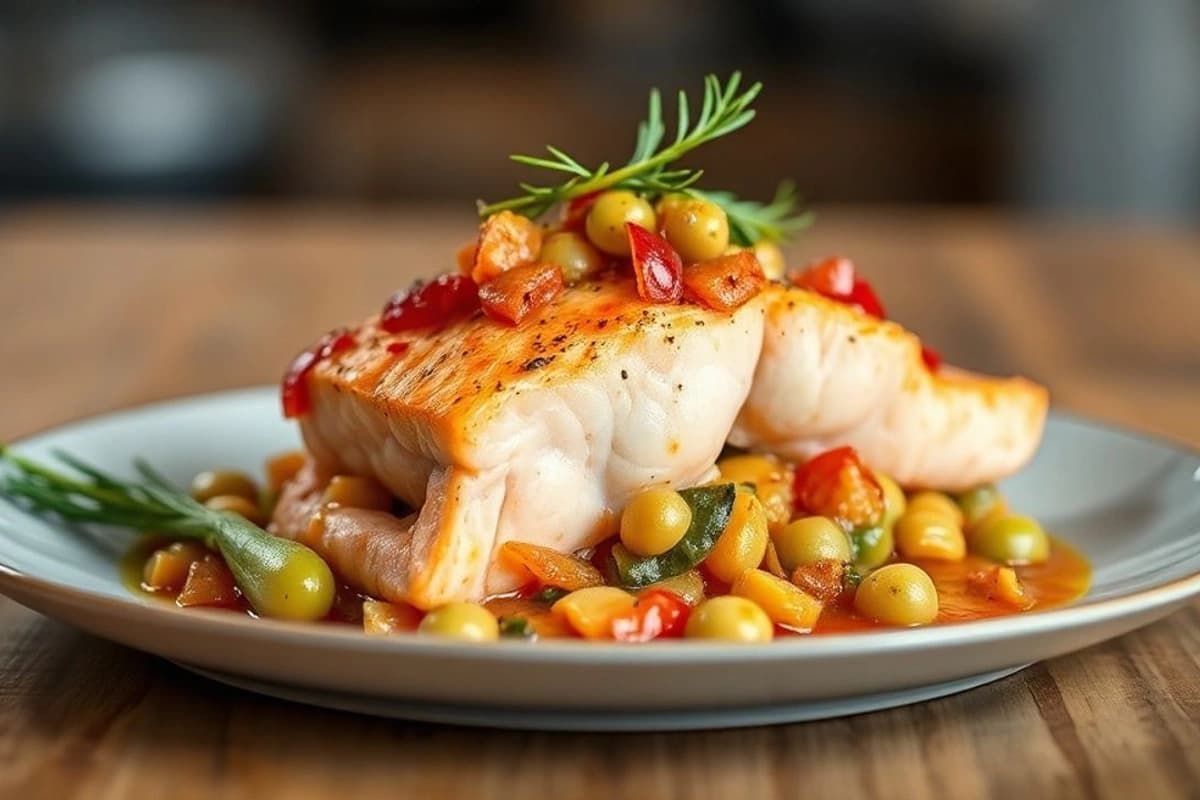 Salmón en Salsa de Maguey con Cebolla Caramelizada y Piña Fresca