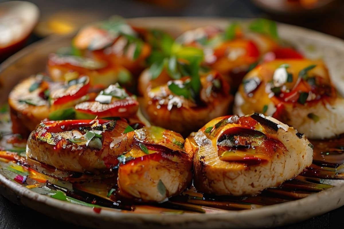 Setas Nikkei a la Parrilla con Salsa Anticuchera y Queso Feta