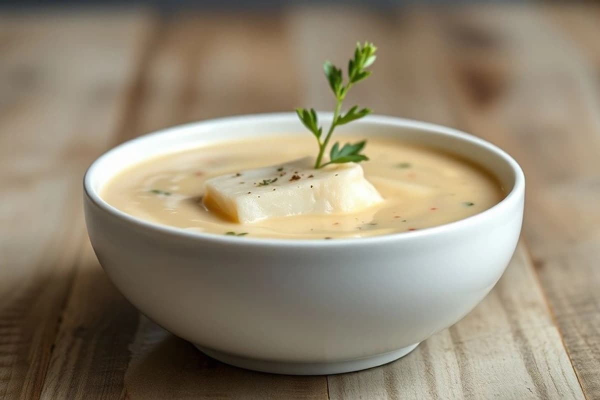 Sopa de cerdo tailandesa con leche de coco, aromatizada con cebolla y jengibre
