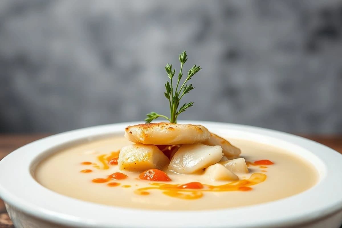 Sopa de Pescado Blanco con Cebolla Caramelizada y Zanahoria
