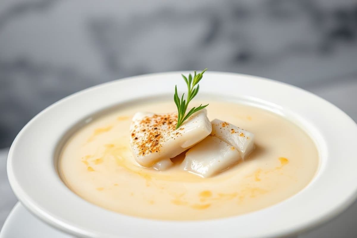 Sopa de Pescado Blanco Tailandesa con Leche de Coco y Hierbas Aromáticas