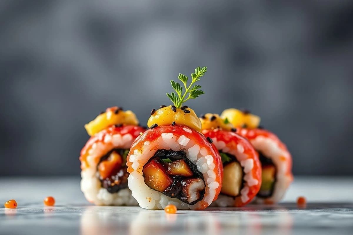 Sushi de atún rojo con salsa de aguacate y frijoles negros: un deleite para los sentidos