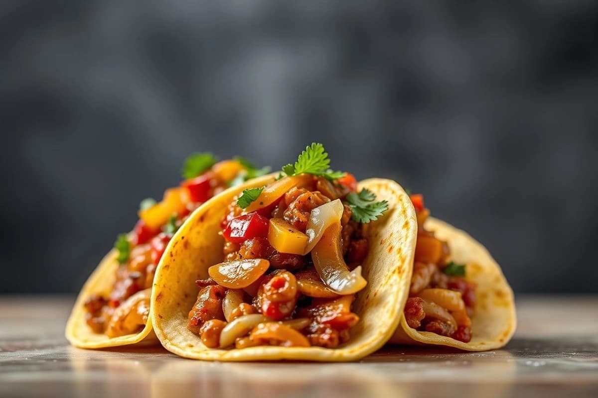 Tacos de Ternera con Salsa de Chipotle y Cebolla Caramelizada