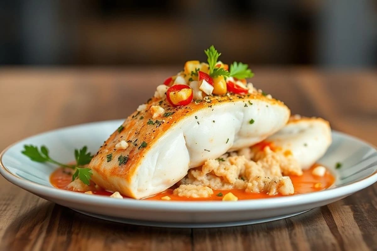 Tandoori Pescado Blanco con Salsa Cremosa de Coco y Especias Tailandesas