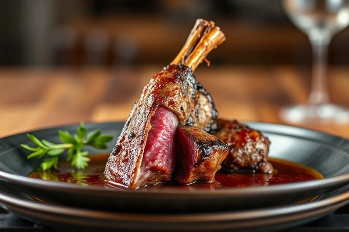 Ternera a la Parrilla con Reduction de Vino Tinto y Mostaza