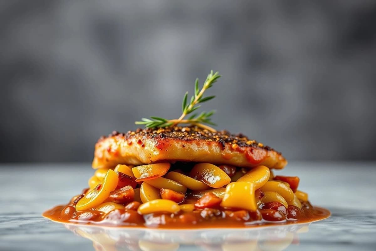 Ternera al Mojo Criollo con Almendras y Cebolla Caramelizada